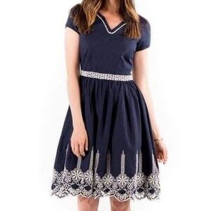 SD Collection Navy Dress with White Embroidery